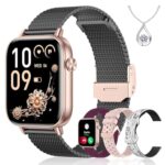 Iaret Montre Connectée Femme, 4 Bracelets, 1.83" Smartwatch, Fonction Féminine, Appels HD, 110+ Modes Sport, Podometre, Moniteur Cardiaque 24h/SpO2/Sommeil, Compatible iPhone/Android, Cadeau, Or Noir