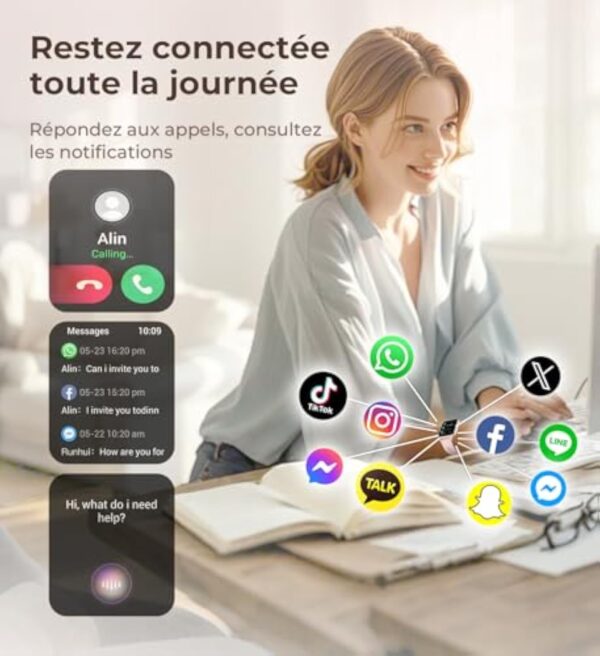Iaret Montre Connectée Femme, 4 Bracelets, 1.83" Smartwatch, Fonction Féminine, Appels HD, 110+ Modes Sport, Podometre, Moniteur Cardiaque 24h/SpO2/Sommeil, Compatible iPhone/Android, Cadeau, Or Noir – Image 4