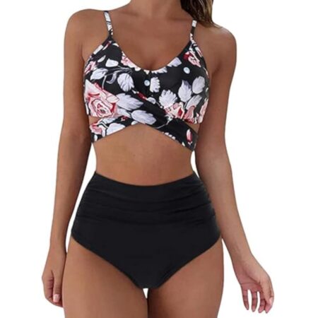JSTHHTT Maillot de Bain Femme 2 Pieces, Femme Bikini, Bikini Set Swimwear, Taille Haute Ventre Plat Bikini, Push-up Maillot, Floraux Tops, Beachwear