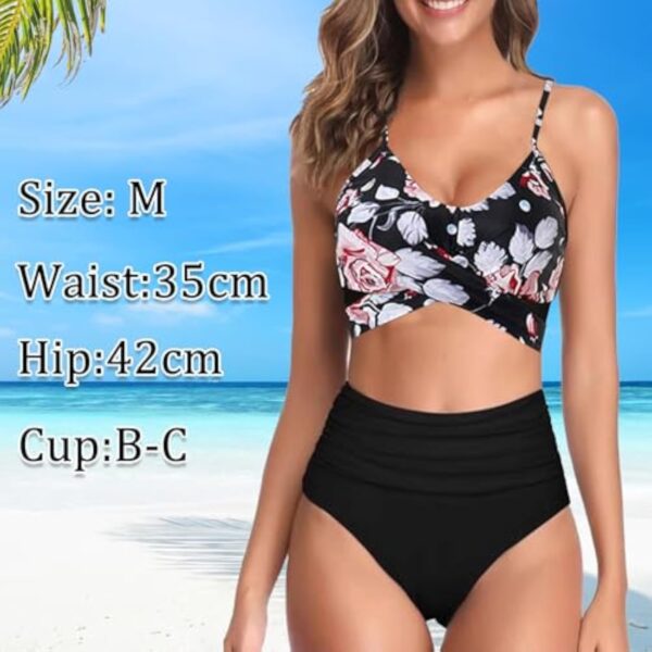 JSTHHTT Maillot de Bain Femme 2 Pieces, Femme Bikini, Bikini Set Swimwear, Taille Haute Ventre Plat Bikini, Push-up Maillot, Floraux Tops, Beachwear – Image 3