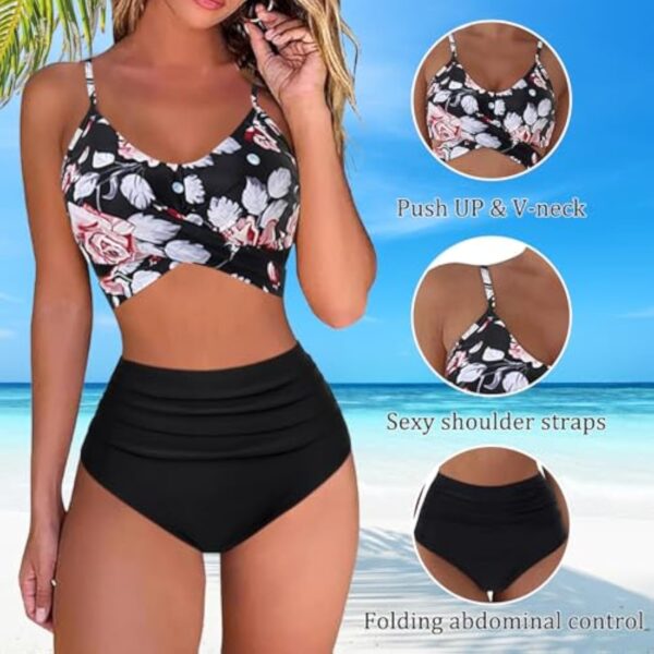 JSTHHTT Maillot de Bain Femme 2 Pieces, Femme Bikini, Bikini Set Swimwear, Taille Haute Ventre Plat Bikini, Push-up Maillot, Floraux Tops, Beachwear – Image 4