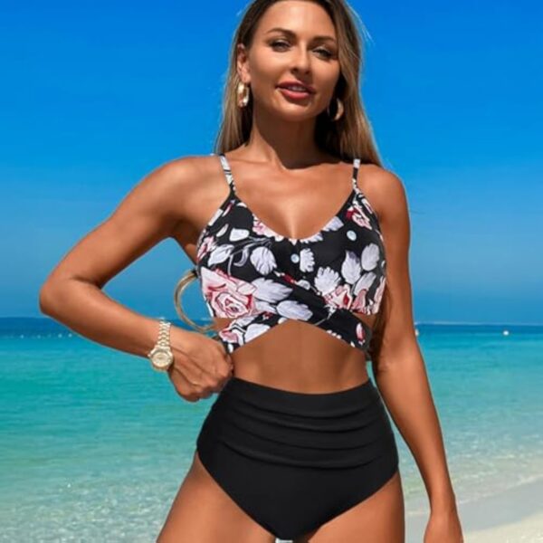 JSTHHTT Maillot de Bain Femme 2 Pieces, Femme Bikini, Bikini Set Swimwear, Taille Haute Ventre Plat Bikini, Push-up Maillot, Floraux Tops, Beachwear – Image 5