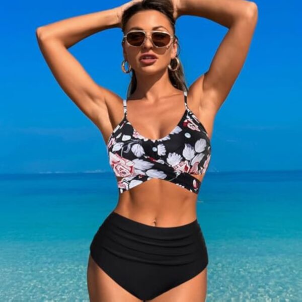 JSTHHTT Maillot de Bain Femme 2 Pieces, Femme Bikini, Bikini Set Swimwear, Taille Haute Ventre Plat Bikini, Push-up Maillot, Floraux Tops, Beachwear – Image 7