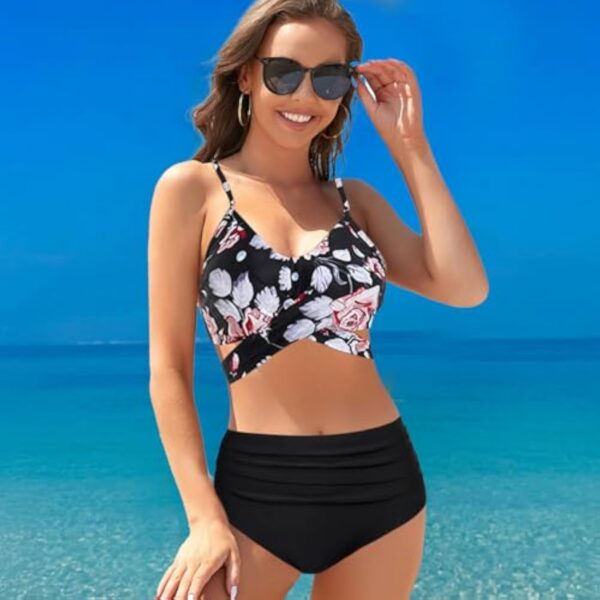 JSTHHTT Maillot de Bain Femme 2 Pieces, Femme Bikini, Bikini Set Swimwear, Taille Haute Ventre Plat Bikini, Push-up Maillot, Floraux Tops, Beachwear – Image 8
