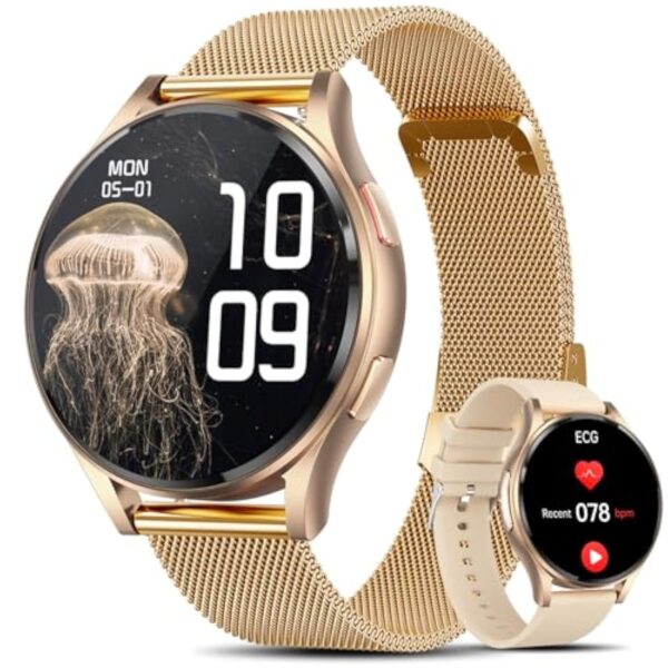 Lgnitek Montre Connectée Femme avec ECG+HRV/𝐆𝐥𝐲𝐜é𝐦𝐢𝐞/IMC, 1,43" Grand Écran AMOLED Smartwatch Femme avec Fonction Féminine, 24H Fréquence Cardiaque, Sommeil, SpO2, Podomètre pour Android iOS – Image 2