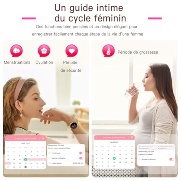 Lgnitek Montre Connectée Femme avec ECG+HRV/𝐆𝐥𝐲𝐜é𝐦𝐢𝐞/IMC, 1,43" Grand Écran AMOLED Smartwatch Femme avec Fonction Féminine, 24H Fréquence Cardiaque, Sommeil, SpO2, Podomètre pour Android iOS – Image 4