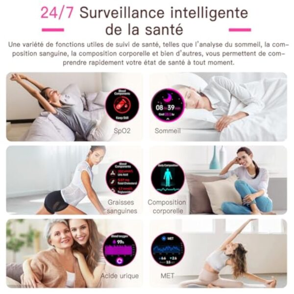 Lgnitek Montre Connectée Femme avec ECG+HRV/𝐆𝐥𝐲𝐜é𝐦𝐢𝐞/IMC, 1,43" Grand Écran AMOLED Smartwatch Femme avec Fonction Féminine, 24H Fréquence Cardiaque, Sommeil, SpO2, Podomètre pour Android iOS – Image 5
