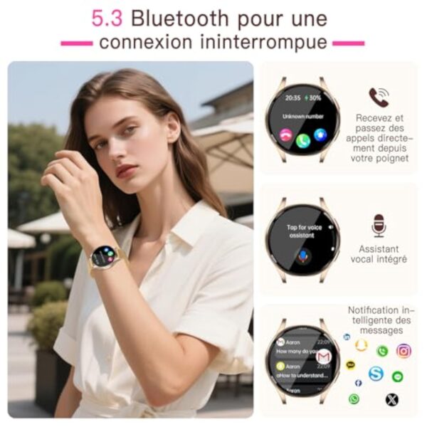 Lgnitek Montre Connectée Femme avec ECG+HRV/𝐆𝐥𝐲𝐜é𝐦𝐢𝐞/IMC, 1,43" Grand Écran AMOLED Smartwatch Femme avec Fonction Féminine, 24H Fréquence Cardiaque, Sommeil, SpO2, Podomètre pour Android iOS – Image 6