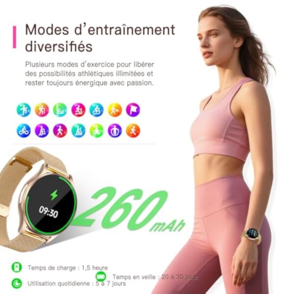 Lgnitek Montre Connectée Femme avec ECG+HRV/𝐆𝐥𝐲𝐜é𝐦𝐢𝐞/IMC, 1,43" Grand Écran AMOLED Smartwatch Femme avec Fonction Féminine, 24H Fréquence Cardiaque, Sommeil, SpO2, Podomètre pour Android iOS – Image 7