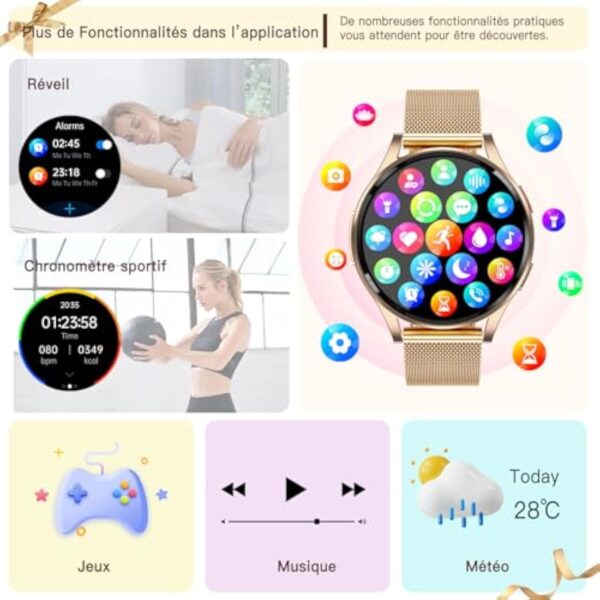 Lgnitek Montre Connectée Femme avec ECG+HRV/𝐆𝐥𝐲𝐜é𝐦𝐢𝐞/IMC, 1,43" Grand Écran AMOLED Smartwatch Femme avec Fonction Féminine, 24H Fréquence Cardiaque, Sommeil, SpO2, Podomètre pour Android iOS – Image 8