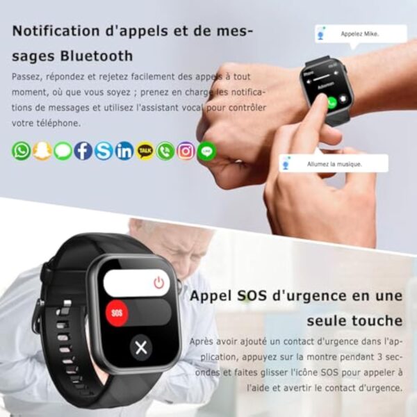 Marsyu Montre Intelligente 𝐆𝐥𝐲𝐜é𝐦𝐢𝐞 𝐄𝐂𝐆+HRV/Acide Urique/BMI Hommes Femmes,1.97"AMOLED Montre Connectée Santé avec Fonction Téléphone/Fréquence Cardiaque/SPO2/Moniteur Sommeil Montre Fitness – Image 5