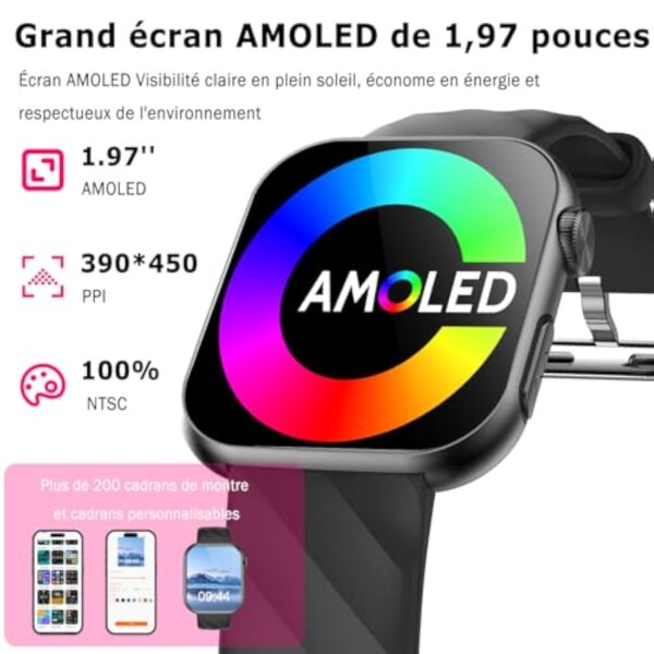 Marsyu Montre Intelligente 𝐆𝐥𝐲𝐜é𝐦𝐢𝐞 𝐄𝐂𝐆+HRV/Acide Urique/BMI Hommes Femmes,1.97"AMOLED Montre Connectée Santé avec Fonction Téléphone/Fréquence Cardiaque/SPO2/Moniteur Sommeil Montre Fitness – Image 7
