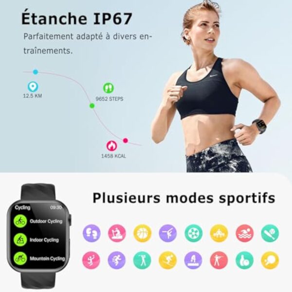 Marsyu Montre Intelligente 𝐆𝐥𝐲𝐜é𝐦𝐢𝐞 𝐄𝐂𝐆+HRV/Acide Urique/BMI Hommes Femmes,1.97"AMOLED Montre Connectée Santé avec Fonction Téléphone/Fréquence Cardiaque/SPO2/Moniteur Sommeil Montre Fitness – Image 8