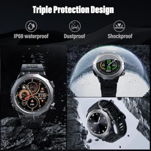 Militaire Montre Connectée Homme Femme avec Appel Bluetooth, 1.39" HD Smartwatch Motre Sport avec 110+ Modes Sportifs, Podometre Cardiofrequencemetre Sommeil, Etanche IP68 pour Android/iOS, Noir – Image 7