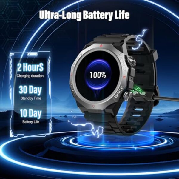 Militaire Montre Connectée Homme Femme avec Appel Bluetooth, 1.39" HD Smartwatch Motre Sport avec 110+ Modes Sportifs, Podometre Cardiofrequencemetre Sommeil, Etanche IP68 pour Android/iOS, Noir – Image 8