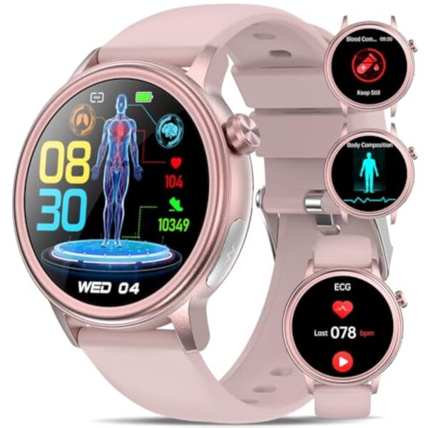 Montre Connectée Femme avec 𝐄𝐂𝐆+𝐇𝐑𝐕/Acιde Urιque/Lιpιdes/βMI,1.39"HD Smart Watch avec Appel Bluetooth/SOS/Fréqυeπce Cαrdιαqυe/SPΘ2/Tensioπ ArtérιeΙΙe/Sοmmeιl Montre Sport pour Android iOS (Rose)