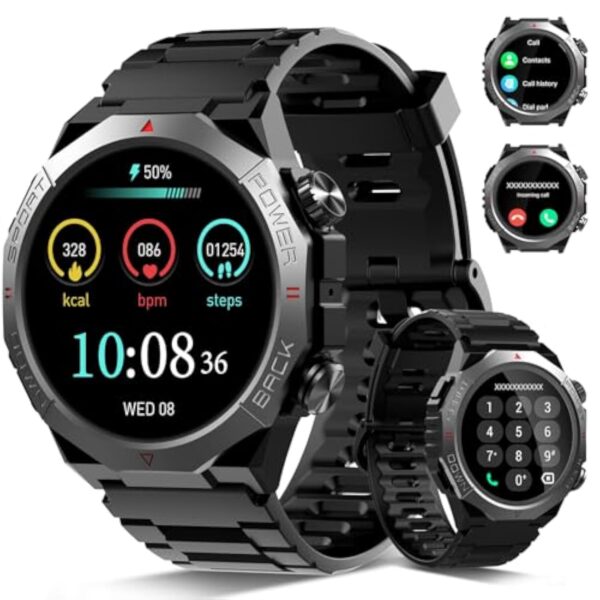 Montre Connectée Homme, 1.39" HD Militaire Smartwatch avec Appel Bluetooth, Smart Watch Homme avec 110+ Modes Sportifs/Cardiofrequencemetre/Sommeil, Etanche IP68 Montre Intelligente pour Android iOS – Image 2