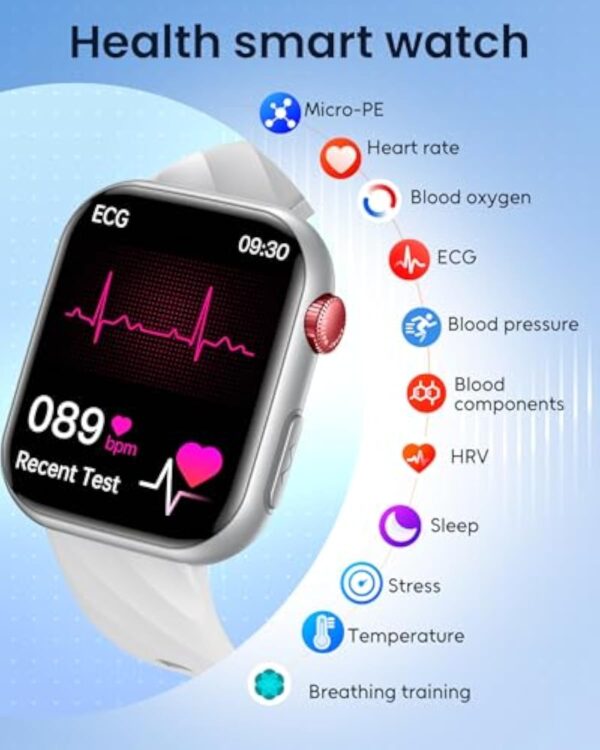Montre Connectée Homme Santé Smartwatch: avec ECG PPG HRV Acide Urique Appels Bluetooth 130+ Modes Sportifs Sommeil Fréquence Cardiaque SPO2 Podomètre Étanche 1.97" Écran Montre Sport pour Android iOS – Image 3