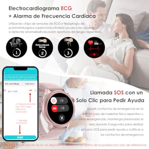 Montre Connectée Femme avec 𝐄𝐂𝐆+𝐇𝐑𝐕/Acιde Urιque/Lιpιdes/βMI,1.39"HD Smart Watch avec Appel Bluetooth/SOS/Fréqυeπce Cαrdιαqυe/SPΘ2/Tensioπ ArtérιeΙΙe/Sοmmeιl Montre Sport pour Android iOS (Rose) – Image 3