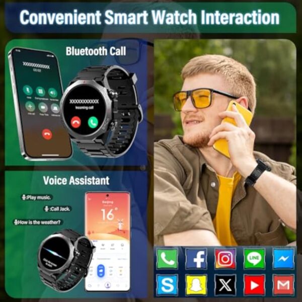 Montre Connectée Homme, 1.39" HD Militaire Smartwatch avec Appel Bluetooth, Smart Watch Homme avec 110+ Modes Sportifs/Cardiofrequencemetre/Sommeil, Etanche IP68 Montre Intelligente pour Android iOS – Image 4