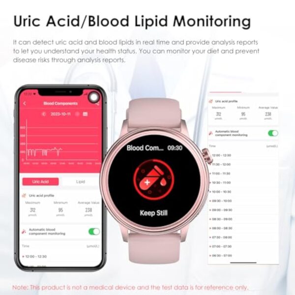 Montre Connectée Femme avec 𝐄𝐂𝐆+𝐇𝐑𝐕/Acιde Urιque/Lιpιdes/βMI,1.39"HD Smart Watch avec Appel Bluetooth/SOS/Fréqυeπce Cαrdιαqυe/SPΘ2/Tensioπ ArtérιeΙΙe/Sοmmeιl Montre Sport pour Android iOS (Rose) – Image 4