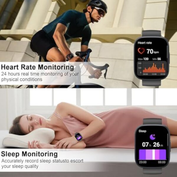 Montre Connectée Homme Femme, 1,95" HD Smartwatch avec Appel Bluetooth, 110+ Sportifs Montre Sport avec Moniteur Sommeil/Cardiofrequencemetre/Podomètre, Etanche IP68 Montre Sport pour Android iOS – Image 5