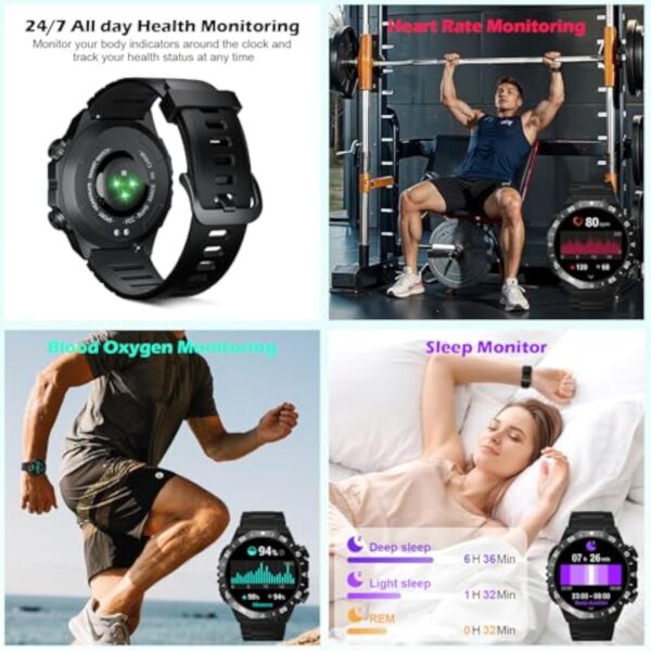 Montre Connectée Homme Femme ave Appel Bluetooth,1.39" HD Écran Tactile Intelligent,112+ Modes Sportifs,Etanche IP68 Montre Connectée Homme,SpO2/Cardiaque ave Sommeil/Podometre pour Android/iOS,Noir – Image 5