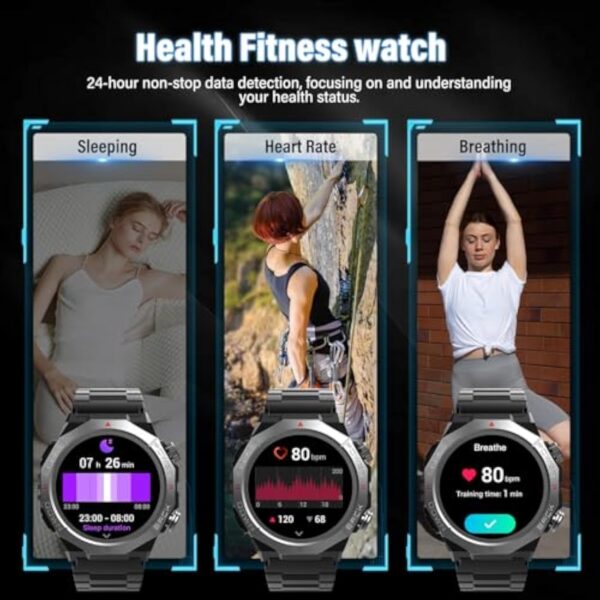 Montre Connectée Homme, 1.39" HD Militaire Smartwatch avec Appel Bluetooth, Smart Watch Homme avec 110+ Modes Sportifs/Cardiofrequencemetre/Sommeil, Etanche IP68 Montre Intelligente pour Android iOS – Image 5