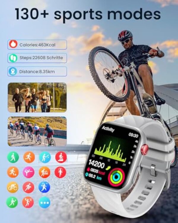 Montre Connectée Homme Santé Smartwatch: avec ECG PPG HRV Acide Urique Appels Bluetooth 130+ Modes Sportifs Sommeil Fréquence Cardiaque SPO2 Podomètre Étanche 1.97" Écran Montre Sport pour Android iOS – Image 5