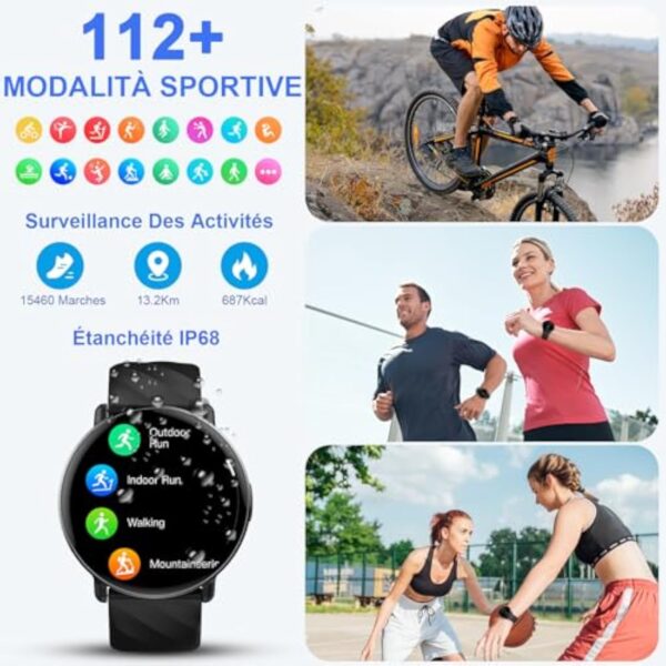 Montre Connectée Homme Femme, 1,39“ HD Écran Tactile Smartwatch Avec Appels Bluetooth , 112+ Sportifs Modes Montre, Montre Intelligente de Surveiller Cardio, Podometre et Sommeil pour Android iOS Noir – Image 5