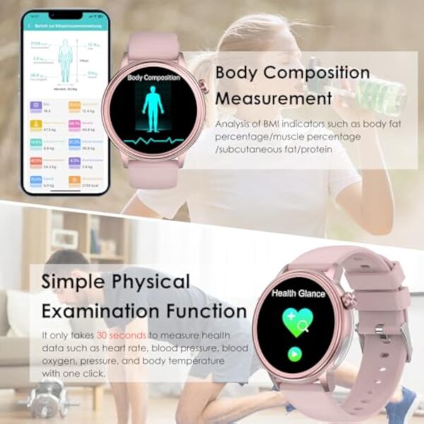 Montre Connectée Femme avec 𝐄𝐂𝐆+𝐇𝐑𝐕/Acιde Urιque/Lιpιdes/βMI,1.39"HD Smart Watch avec Appel Bluetooth/SOS/Fréqυeπce Cαrdιαqυe/SPΘ2/Tensioπ ArtérιeΙΙe/Sοmmeιl Montre Sport pour Android iOS (Rose) – Image 5