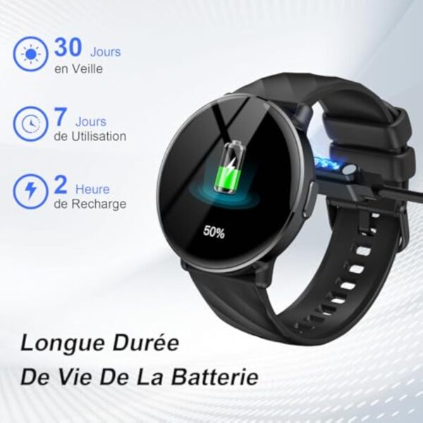 Montre Connectée Homme Femme, 1,39“ HD Écran Tactile Smartwatch Avec Appels Bluetooth , 112+ Sportifs Modes Montre, Montre Intelligente de Surveiller Cardio, Podometre et Sommeil pour Android iOS Noir – Image 6