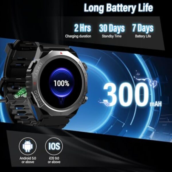 Montre Connectée Homme, 1.39" HD Militaire Smartwatch avec Appel Bluetooth, Smart Watch Homme avec 110+ Modes Sportifs/Cardiofrequencemetre/Sommeil, Etanche IP68 Montre Intelligente pour Android iOS – Image 7