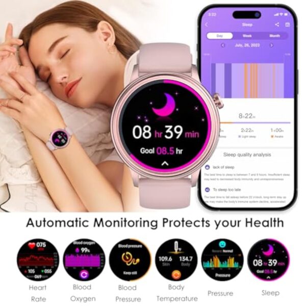 Montre Connectée Femme avec 𝐄𝐂𝐆+𝐇𝐑𝐕/Acιde Urιque/Lιpιdes/βMI,1.39"HD Smart Watch avec Appel Bluetooth/SOS/Fréqυeπce Cαrdιαqυe/SPΘ2/Tensioπ ArtérιeΙΙe/Sοmmeιl Montre Sport pour Android iOS (Rose) – Image 7