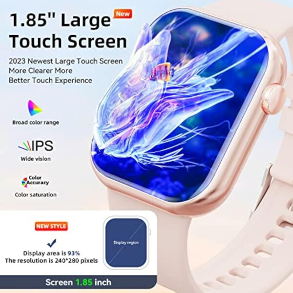 Montre connectée pour homme femme, écran de 1,85" avec appel Bluetooth et réponse mains libres, montre intelligente avec podomètre, moniteur de fréquence cardiaque, montre de fitness pour Android – Image 3