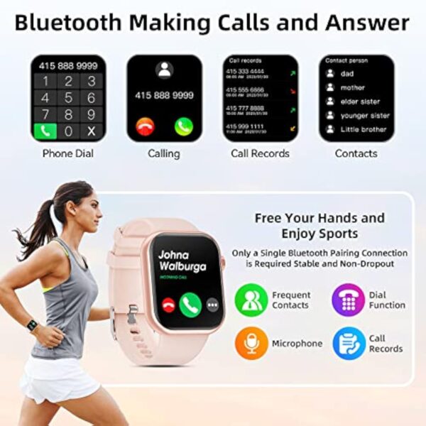 Montre connectée pour homme femme, écran de 1,85" avec appel Bluetooth et réponse mains libres, montre intelligente avec podomètre, moniteur de fréquence cardiaque, montre de fitness pour Android – Image 4