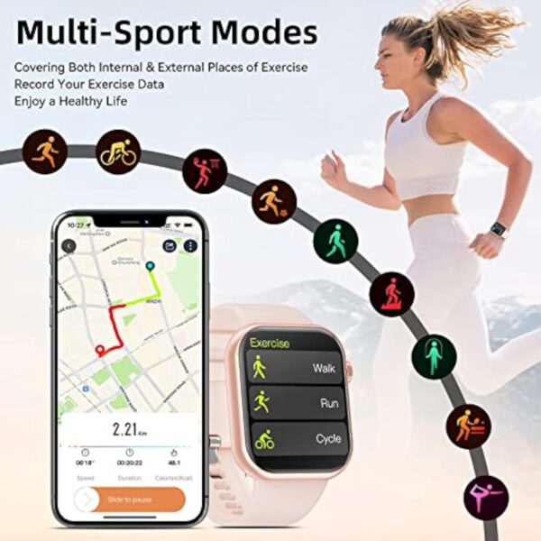 Montre connectée pour homme femme, écran de 1,85" avec appel Bluetooth et réponse mains libres, montre intelligente avec podomètre, moniteur de fréquence cardiaque, montre de fitness pour Android – Image 6