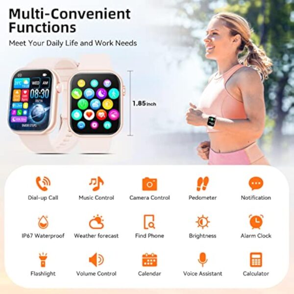 Montre connectée pour homme femme, écran de 1,85" avec appel Bluetooth et réponse mains libres, montre intelligente avec podomètre, moniteur de fréquence cardiaque, montre de fitness pour Android – Image 9