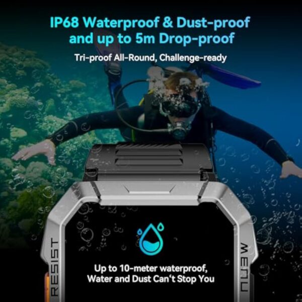 OSCAL Montre connectée Militaire pour Homme avec Batterie de 100 Jours, appels, Torche, Boussole, fréquence Cardiaque et Moniteur SpO2, Analyse du Sommeil, Tracker de Fitness pour iPhone et Android – Image 3