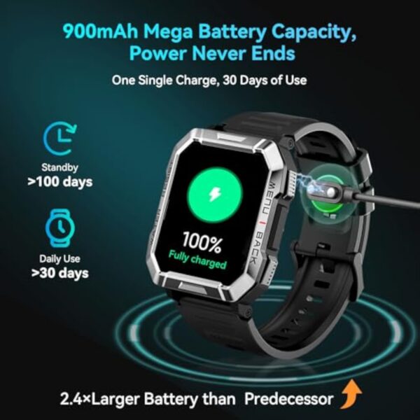 OSCAL Montre connectée Militaire pour Homme avec Batterie de 100 Jours, appels, Torche, Boussole, fréquence Cardiaque et Moniteur SpO2, Analyse du Sommeil, Tracker de Fitness pour iPhone et Android – Image 4