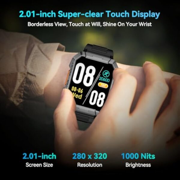 OSCAL Montre connectée Militaire pour Homme avec Batterie de 100 Jours, appels, Torche, Boussole, fréquence Cardiaque et Moniteur SpO2, Analyse du Sommeil, Tracker de Fitness pour iPhone et Android – Image 8