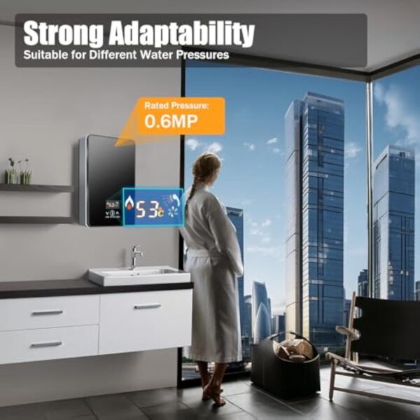 OUBUBY Chauffe-eau électrique instantané - Affichage numérique avec buse de douche - Chauffe-eau électrique sans réservoir - Température réglable 30 à 60 °C - 220 V 6500 W - Noir – Image 5