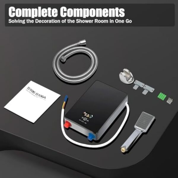OUBUBY Chauffe-eau électrique instantané - Affichage numérique avec buse de douche - Chauffe-eau électrique sans réservoir - Température réglable 30 à 60 °C - 220 V 6500 W - Noir – Image 7