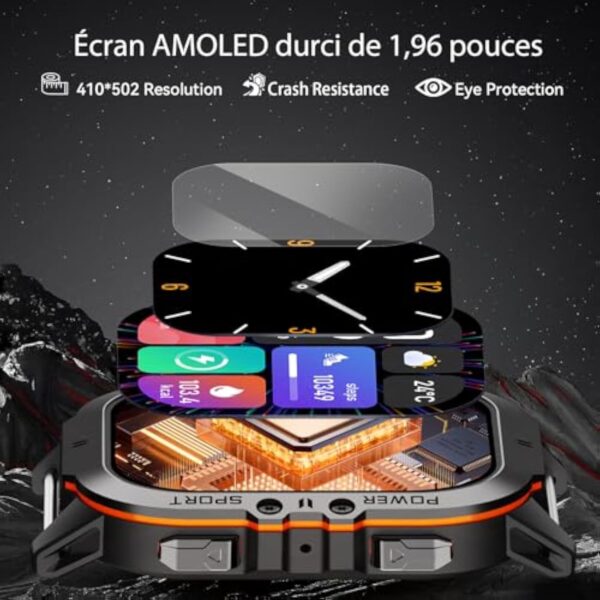 OUKITEL Montre Connectée Homme,1.96"HD Smartwatch avec Appel Bluetooth,100+Mode Sportifs,Montre Sport pour Surveiller Cardio,Podometre,Sommeil,Étanche 5ATM,Montre Connectée Militaire pour Android iOS – Image 3