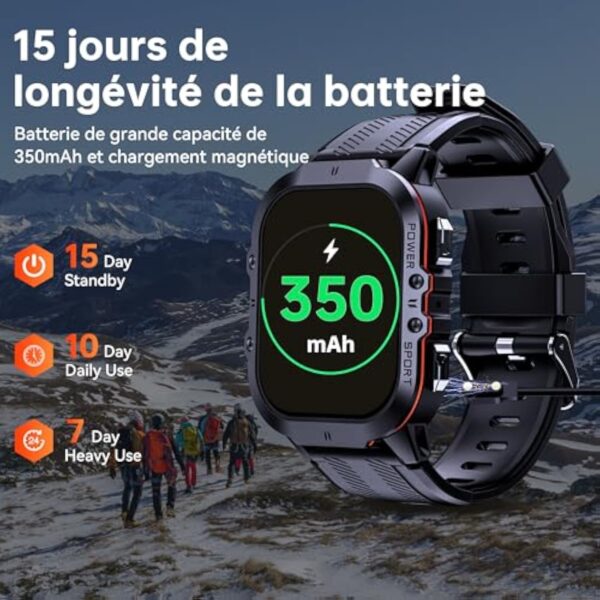 OUKITEL Montre Connectée Homme,1.96"HD Smartwatch avec Appel Bluetooth,100+Mode Sportifs,Montre Sport pour Surveiller Cardio,Podometre,Sommeil,Étanche 5ATM,Montre Connectée Militaire pour Android iOS – Image 4