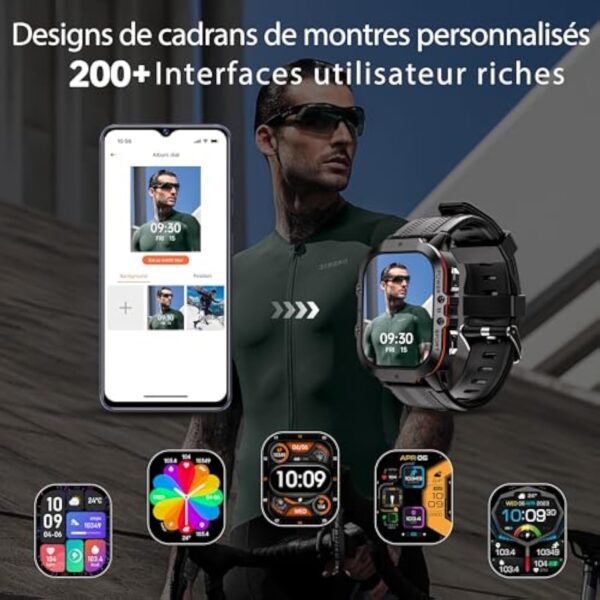 OUKITEL Montre Connectée Homme,1.96"HD Smartwatch avec Appel Bluetooth,100+Mode Sportifs,Montre Sport pour Surveiller Cardio,Podometre,Sommeil,Étanche 5ATM,Montre Connectée Militaire pour Android iOS – Image 7