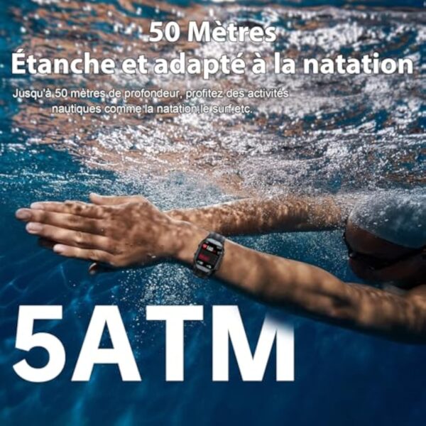 OUKITEL Montre Connectée Homme,1.96"HD Smartwatch avec Appel Bluetooth,100+Mode Sportifs,Montre Sport pour Surveiller Cardio,Podometre,Sommeil,Étanche 5ATM,Montre Connectée Militaire pour Android iOS – Image 8