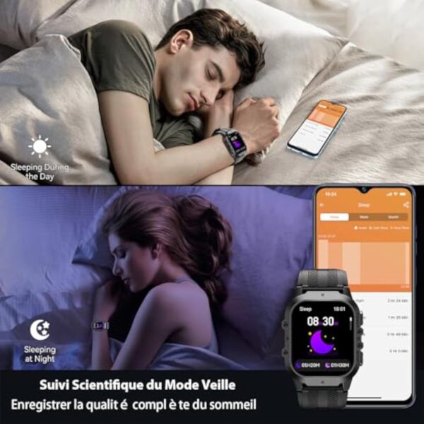 OUKITEL Montre Connectée Homme,1.96"HD Smartwatch avec Appel Bluetooth,100+Mode Sportifs,Montre Sport pour Surveiller Cardio,Podometre,Sommeil,Étanche 5ATM,Montre Connectée Militaire pour Android iOS – Image 9