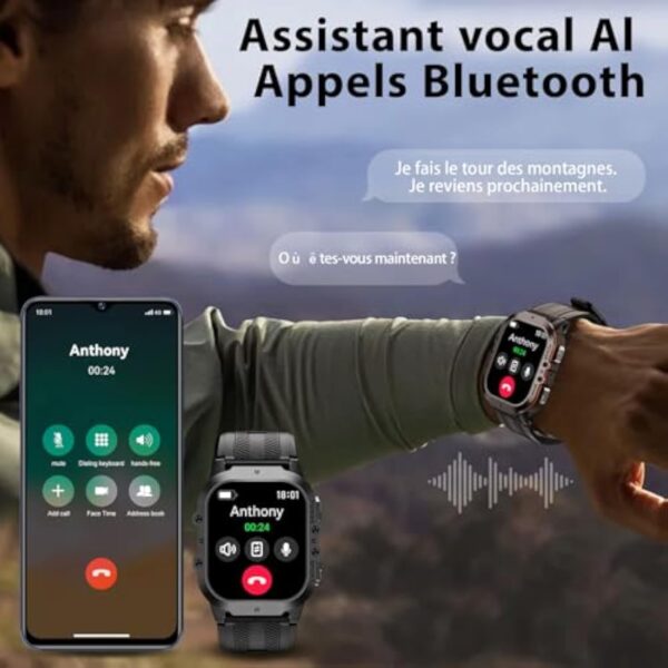 OUKITEL Montre Connectée Homme,1.96"HD Smartwatch avec Appel Bluetooth,100+Mode Sportifs,Montre Sport pour Surveiller Cardio,Podometre,Sommeil,Étanche 5ATM,Montre Connectée Militaire pour Android iOS – Image 10