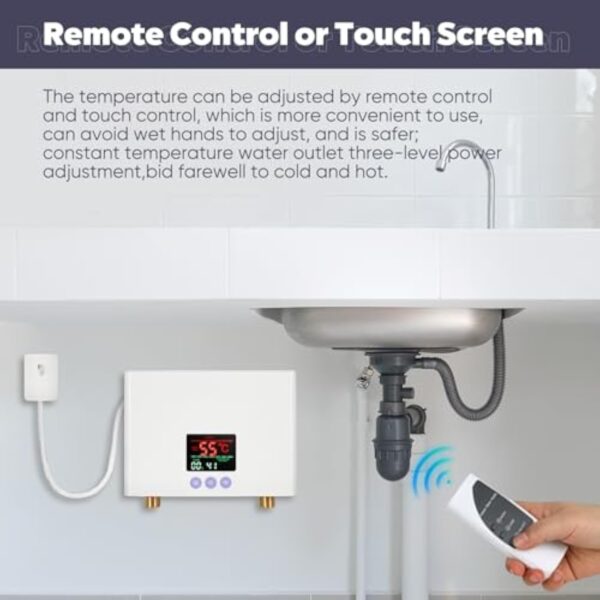 Petit Chauffe eau electrique instantané,mini chauffe-eau électrique, affichage LED,Chauffe-eau Électrique avec Écran Tactile et Télécommande,chauffe-eau 5.5KW pour cuisine (Classe énergétique A) – Image 3